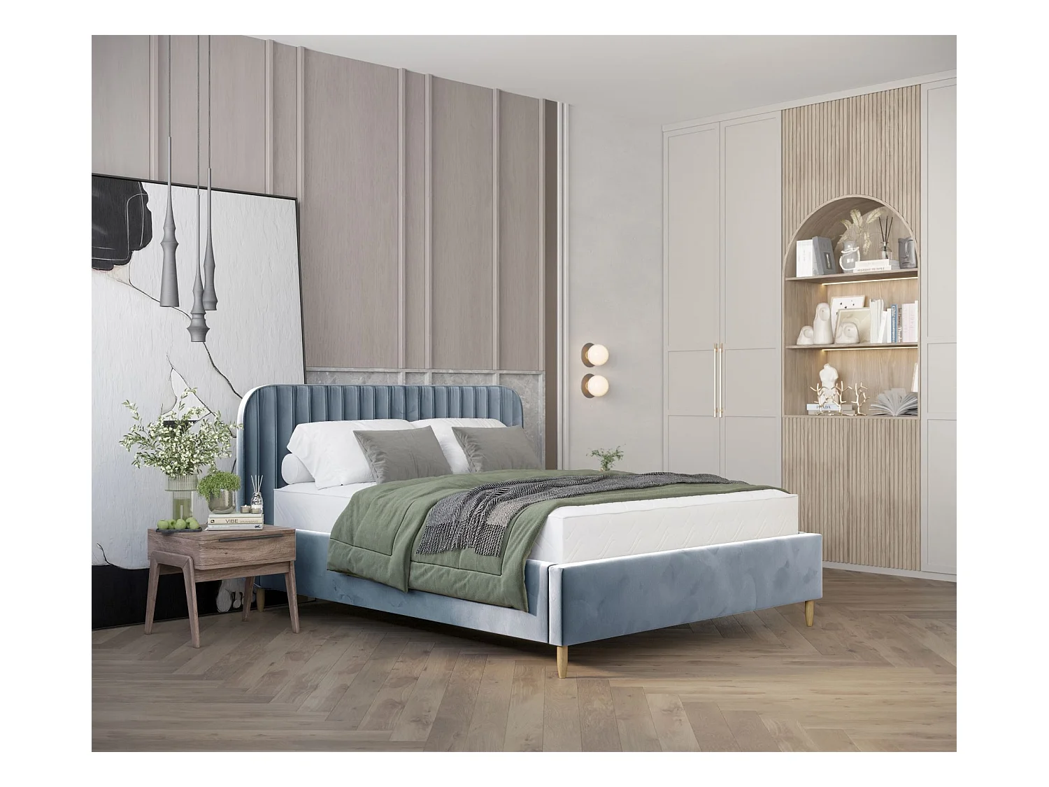 Lit coffre Noto - 140 x 200 cm - velours - bleu gris