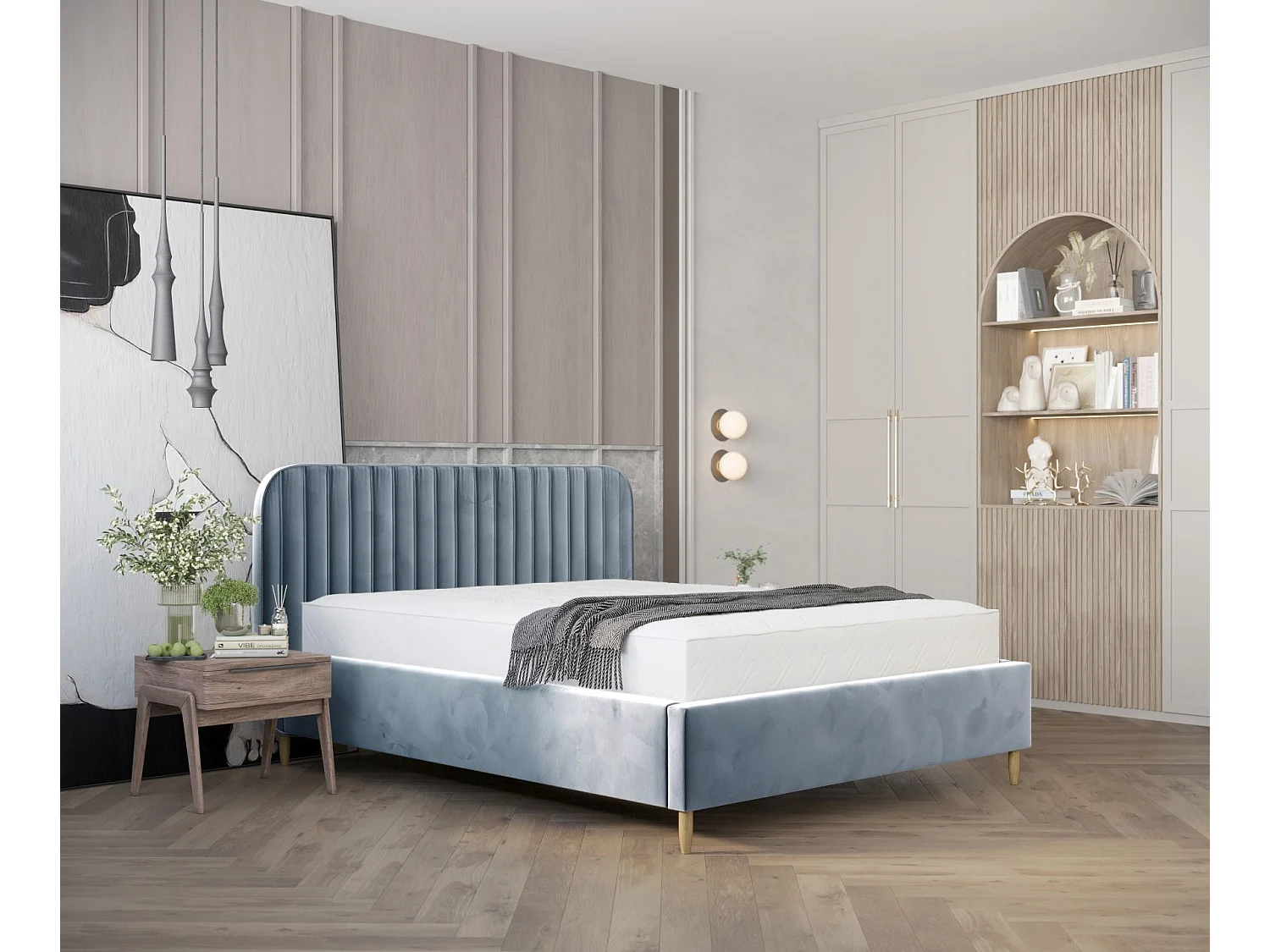 Lit coffre Noto - 140 x 200 cm - velours - bleu gris