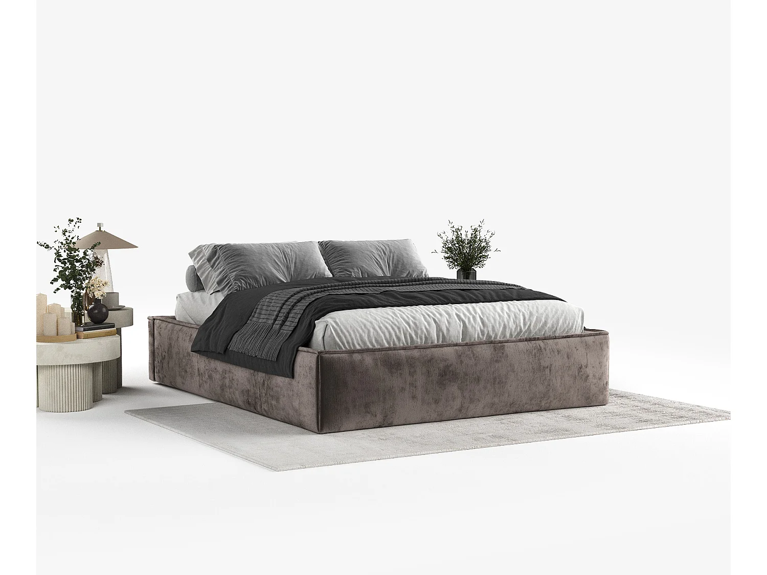 Lit coffre Alvar - 140 x 200 cm - chenille - brun