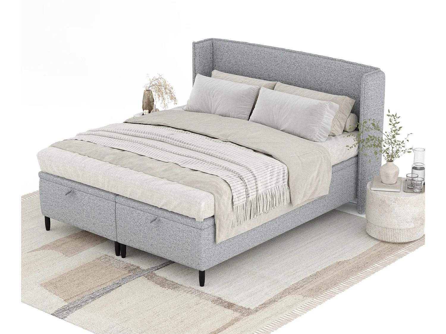 Lit coffre en toile tissée Ritual - 140 x 200 cm - gris