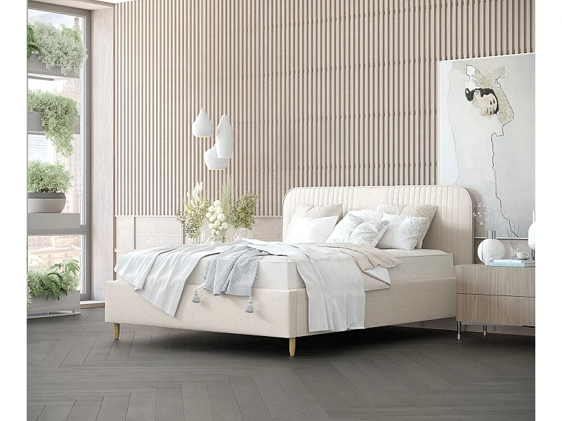 Polsterbett Livy - 180 x 200 cm - Webstoff - creme