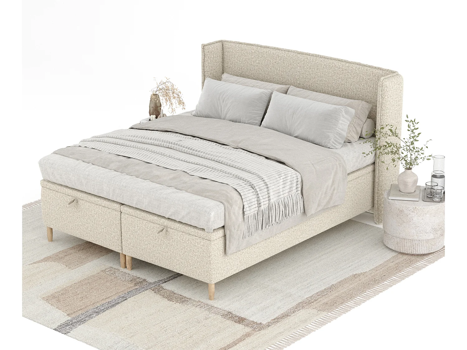 Łóżko tapicerowane w tkaninie boucle Ritual - 160 x 200 cm - beżowy