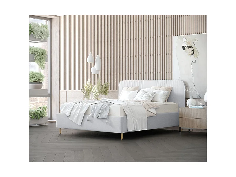 Polsterbett Livy - 140 x 200 cm - Webstoff - hellgrau