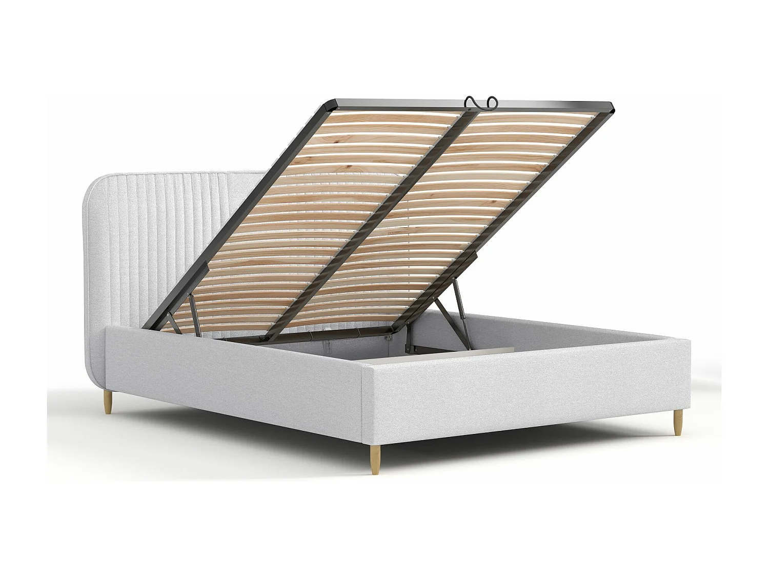 Lit coffre Livy - 140 x 200 cm - toile tissée - gris clair