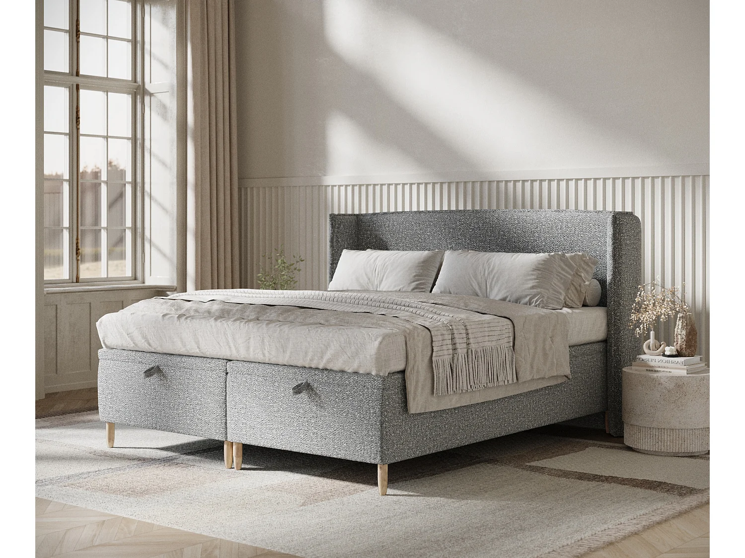 Łóżko tapicerowane w tkaninie boucle Ritual - 180 x 200 cm - szary