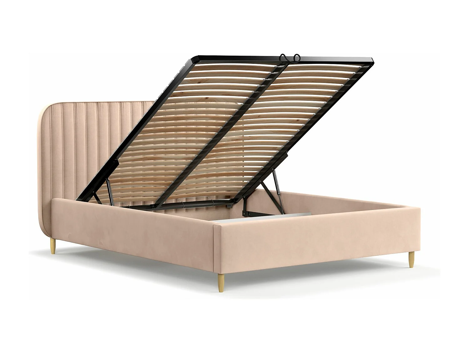 Lit coffre Noto - 140 x 200 cm - velours - beige rose