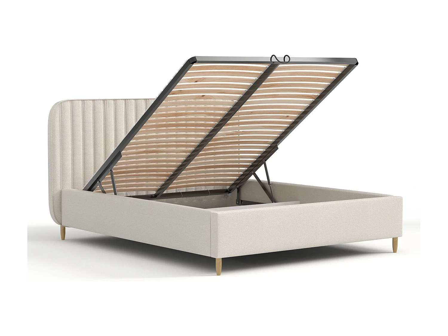 Lit coffre Noto - 160 x 200 cm - toile tissée - beige