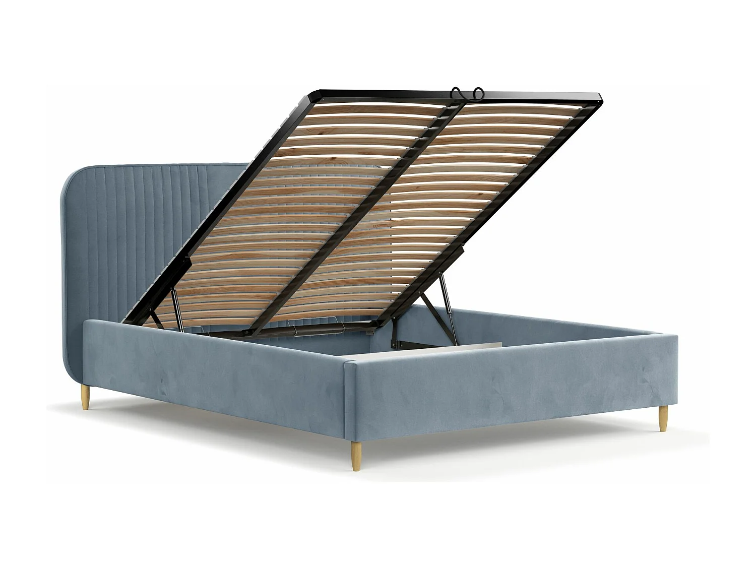 Lit coffre Livy - 140 x 200 cm - velours - bleu gris