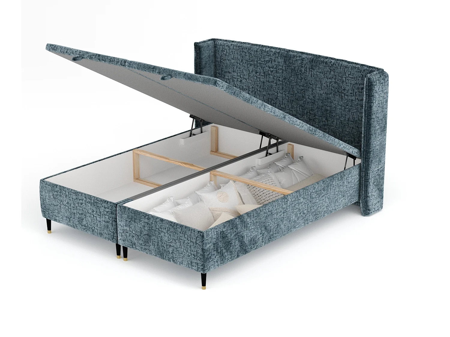 Lit coffre en tissu chenille Ritual - 200 x 200 cm - bleu