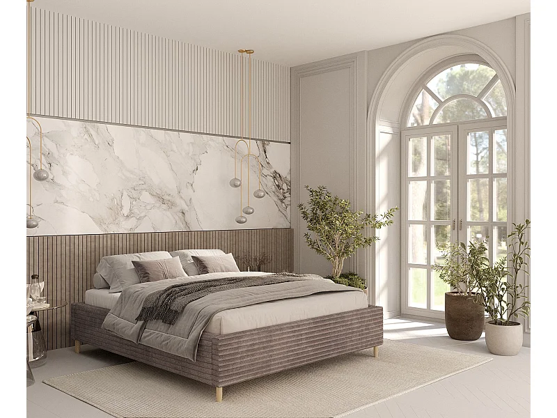 Polsterbett Larch - 180 x 200 cm - Samtstoff - beige