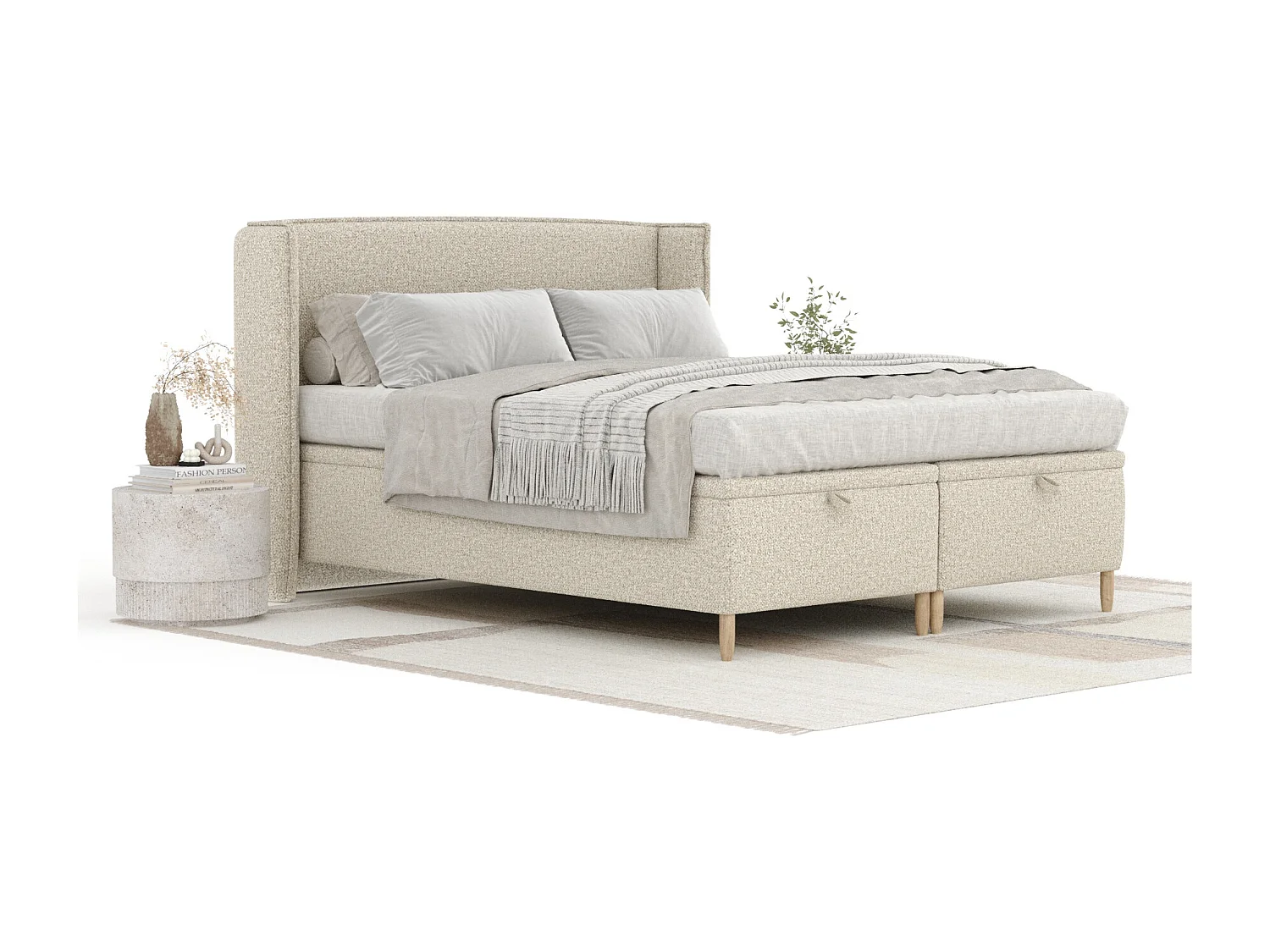 Łóżko tapicerowane w tkaninie boucle Ritual - 200 x 200 cm - beżowy