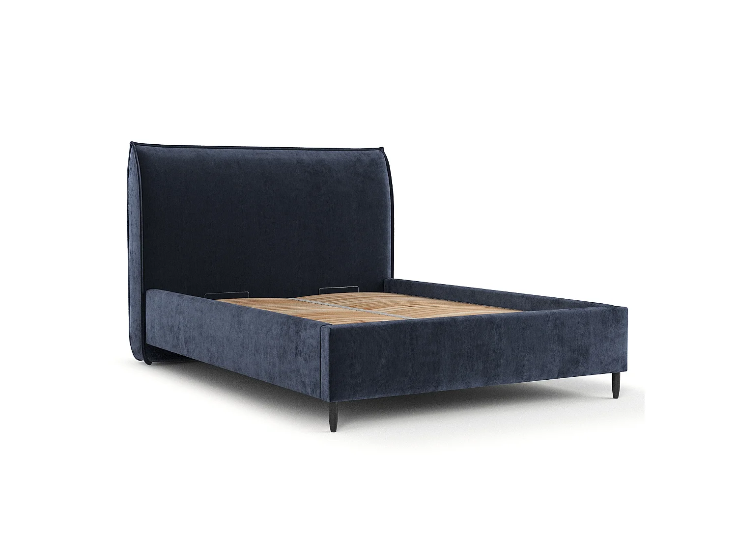 Gestoffeerd bed Shell - 160 x 200 cm - chenillestof - marineblauw