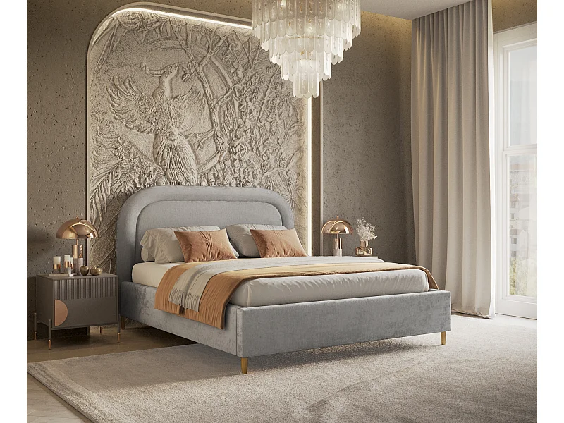 Lit coffre Mija - 140 x 200 cm - chenille - gris clair