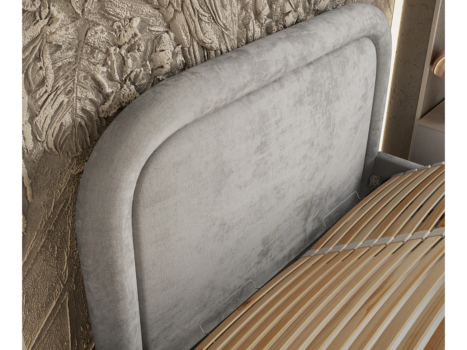 Polsterbett Mija - 140 x 200 cm - Chenille-Stoff - hellgrau