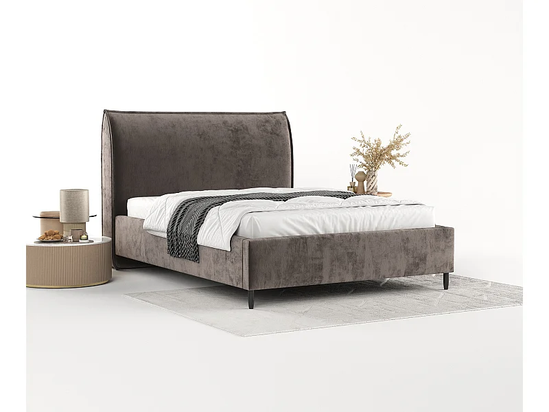 Polsterbett Shell - 120 x 200 cm - Chenille-Stoff - braun