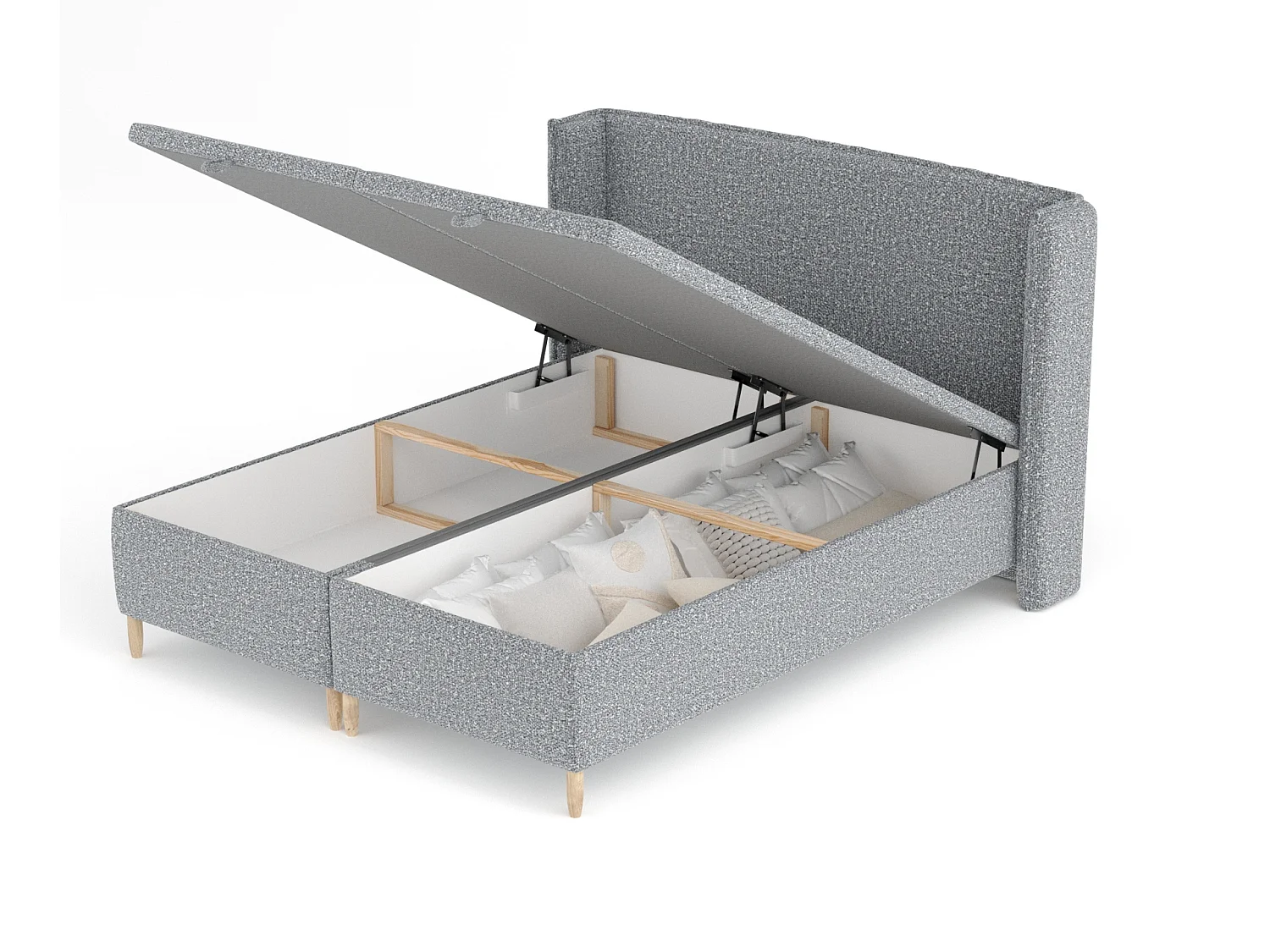 Łóżko tapicerowane w tkaninie boucle Ritual - 140 x 200 cm - szary