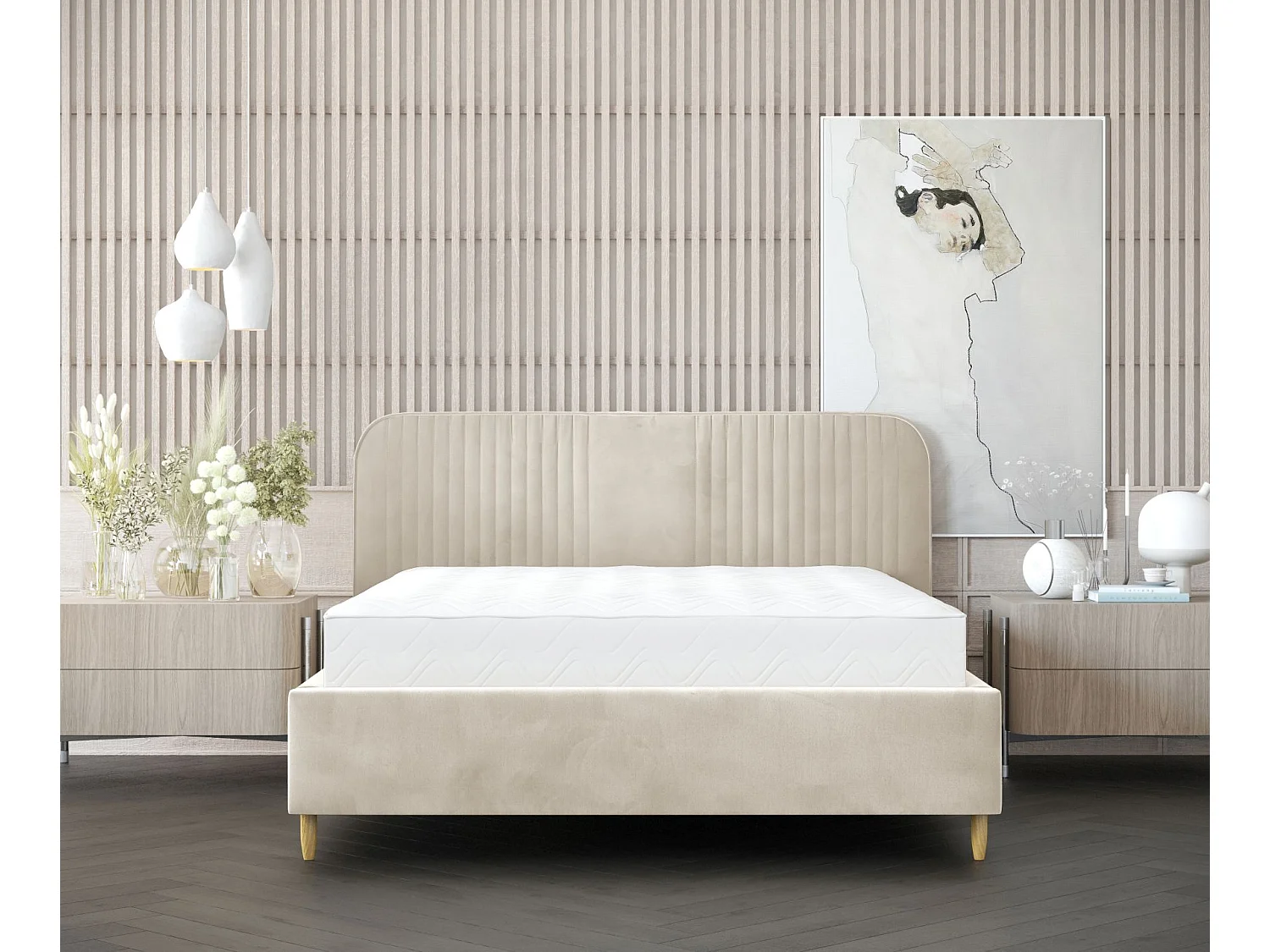 Lit coffre Livy - 180 x 200 cm - velours - crème