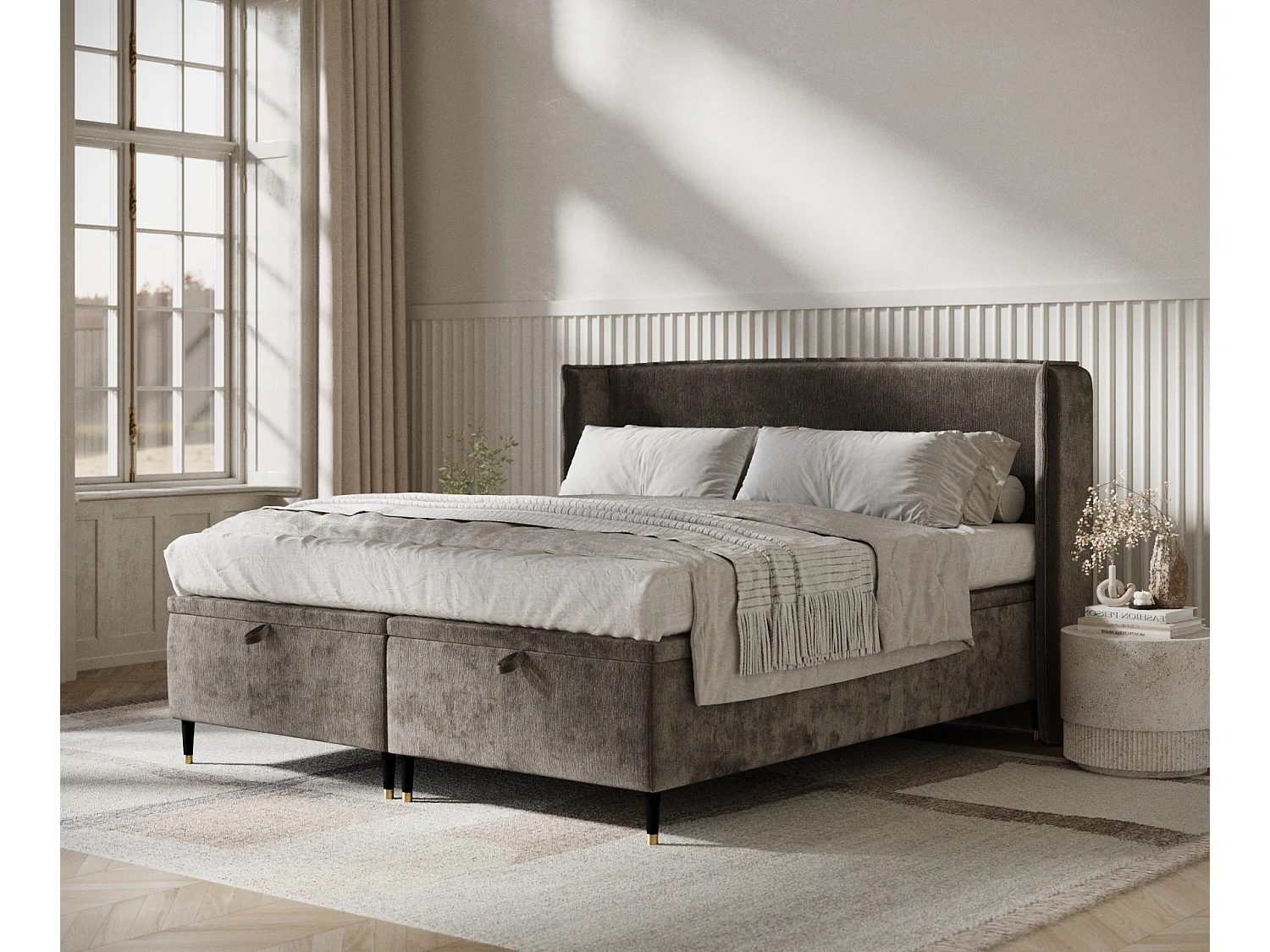 Polsterbett aus Chenille-Stoff Ritual - 180 x 200 cm - braun