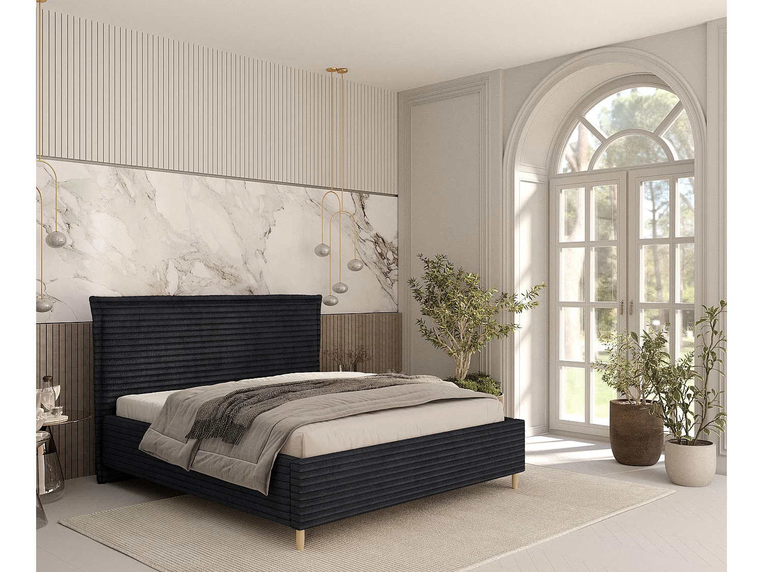 Polsterbett Cape Cod - 180 x 200 cm - Samtstoff - schwarz