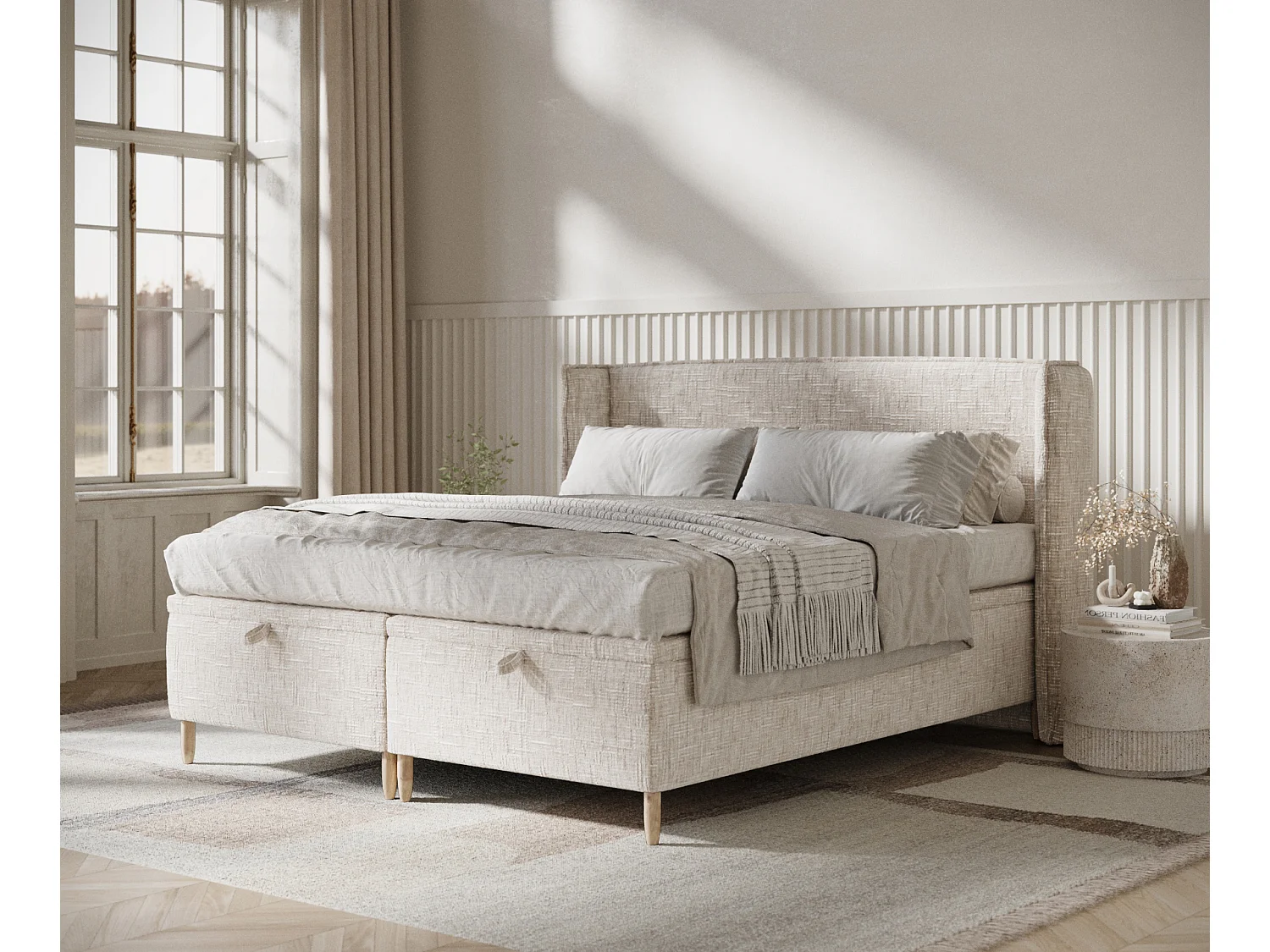 Lit coffre en toile tissée Ritual - 200 x 200 cm - creme