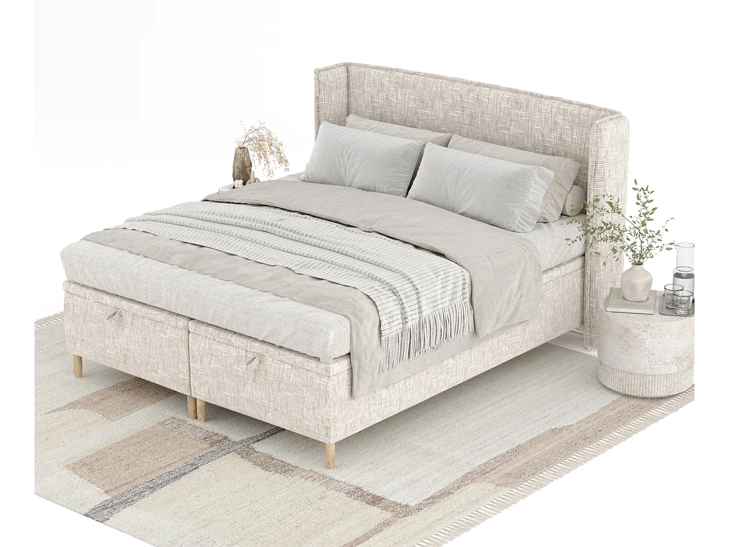 Lit coffre en toile tissée Ritual - 200 x 200 cm - creme