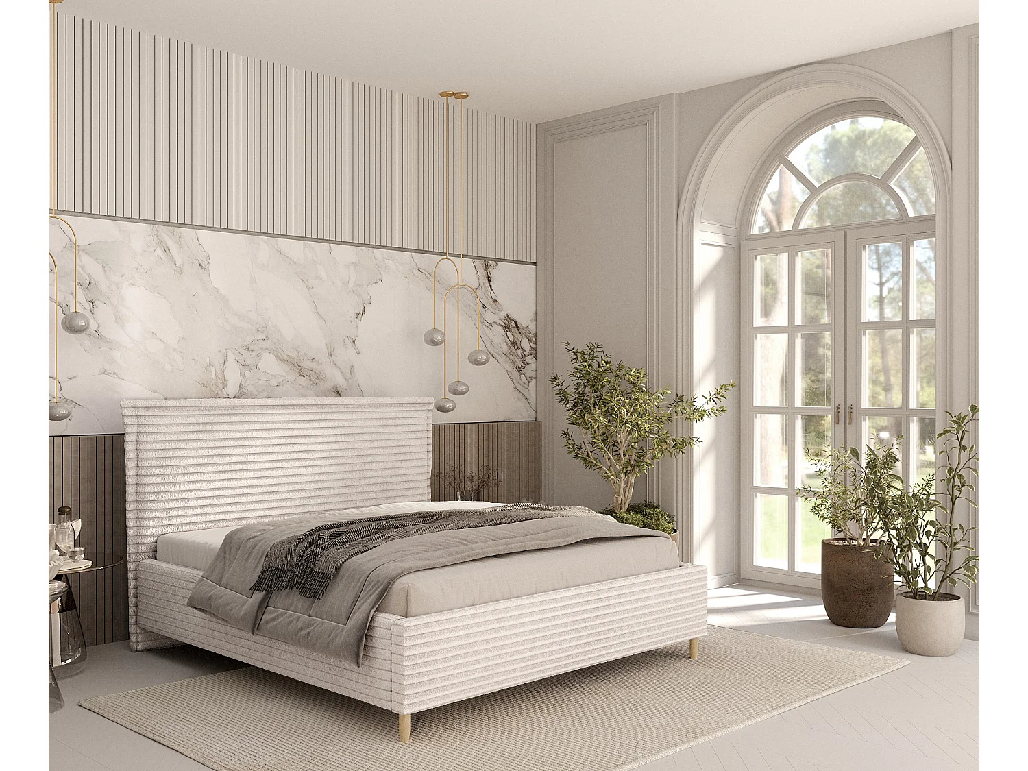 Lit coffre Cape Cod - 180 x 200 cm - velours - creme