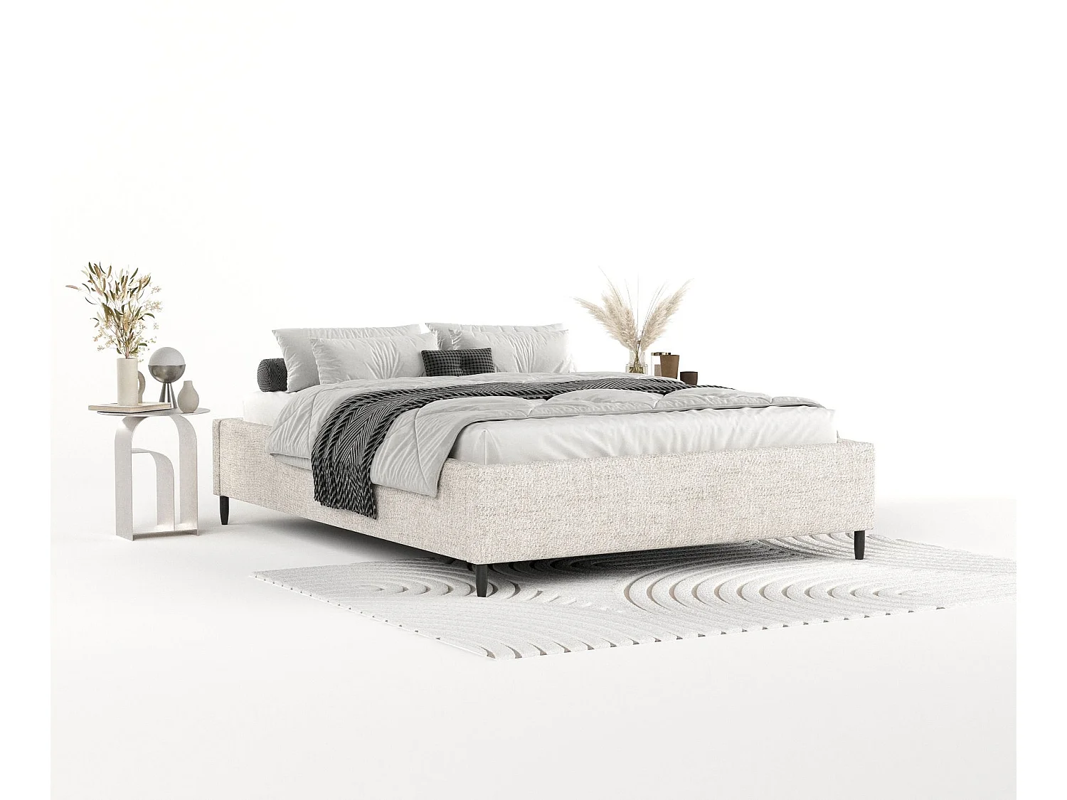 Polsterbett Larch - 200 x 200 cm - Webstoff - creme