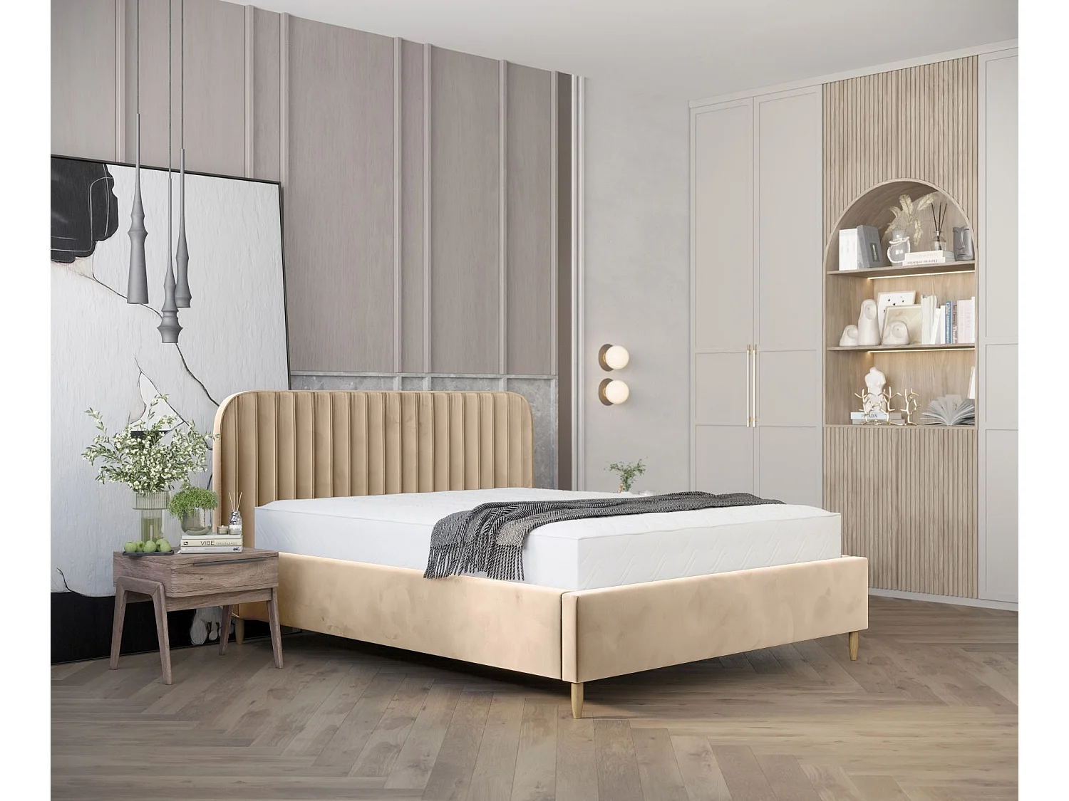 Lit coffre Noto - 120 x 200 cm - velours - beige