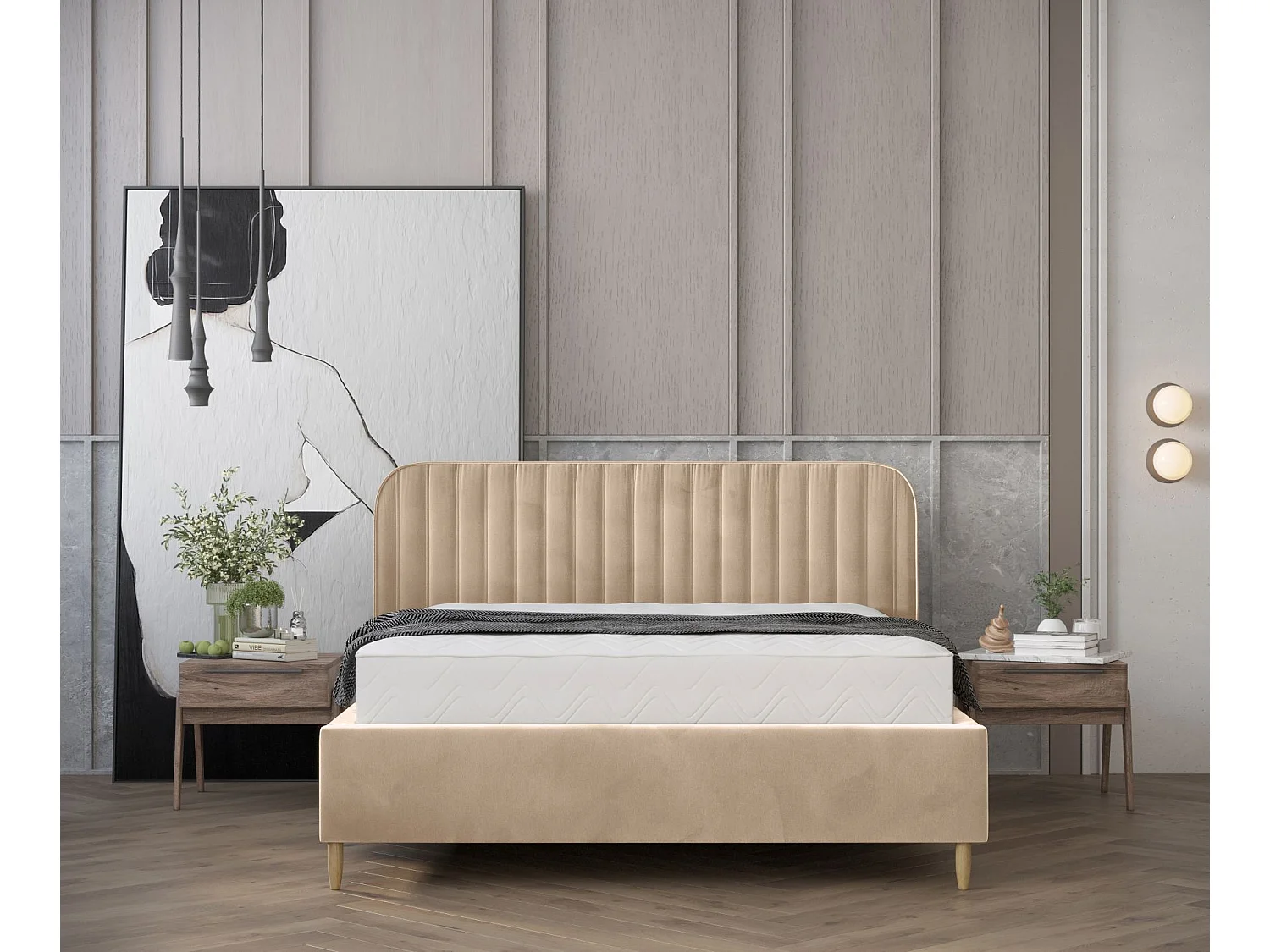 Lit coffre Noto - 120 x 200 cm - velours - beige