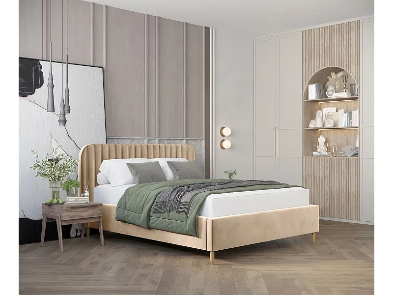 Polsterbett Noto - 120 x 200 cm - Samtstoff - beige