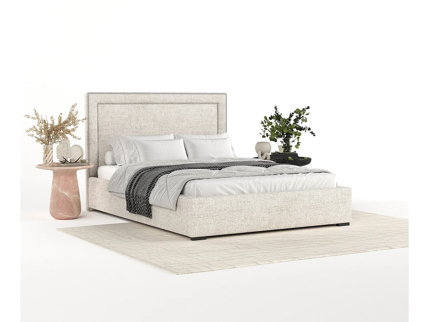 Lit coffre Como - 180 x 200 cm - toile tissée - creme