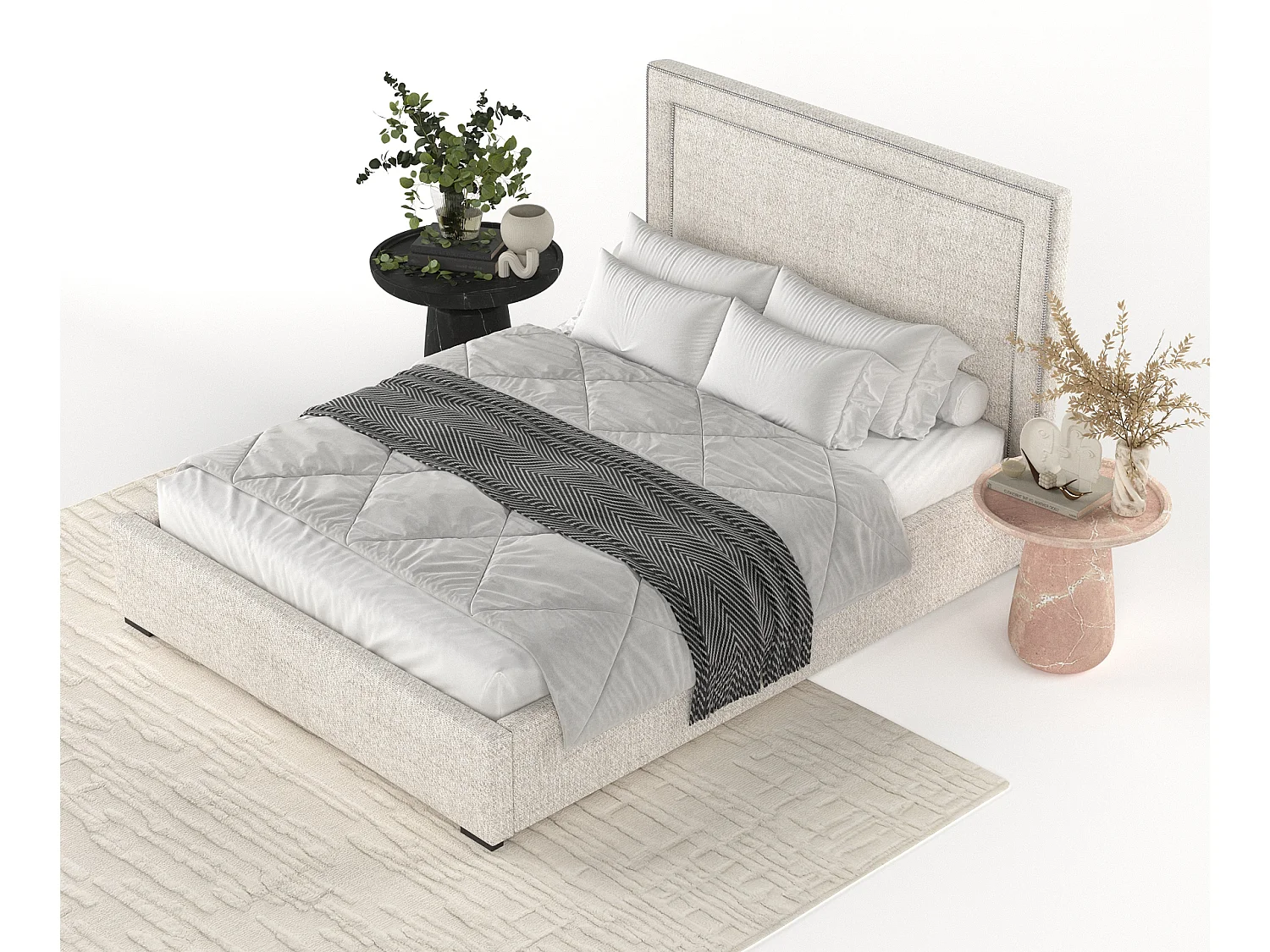 Lit coffre Como - 180 x 200 cm - toile tissée - creme