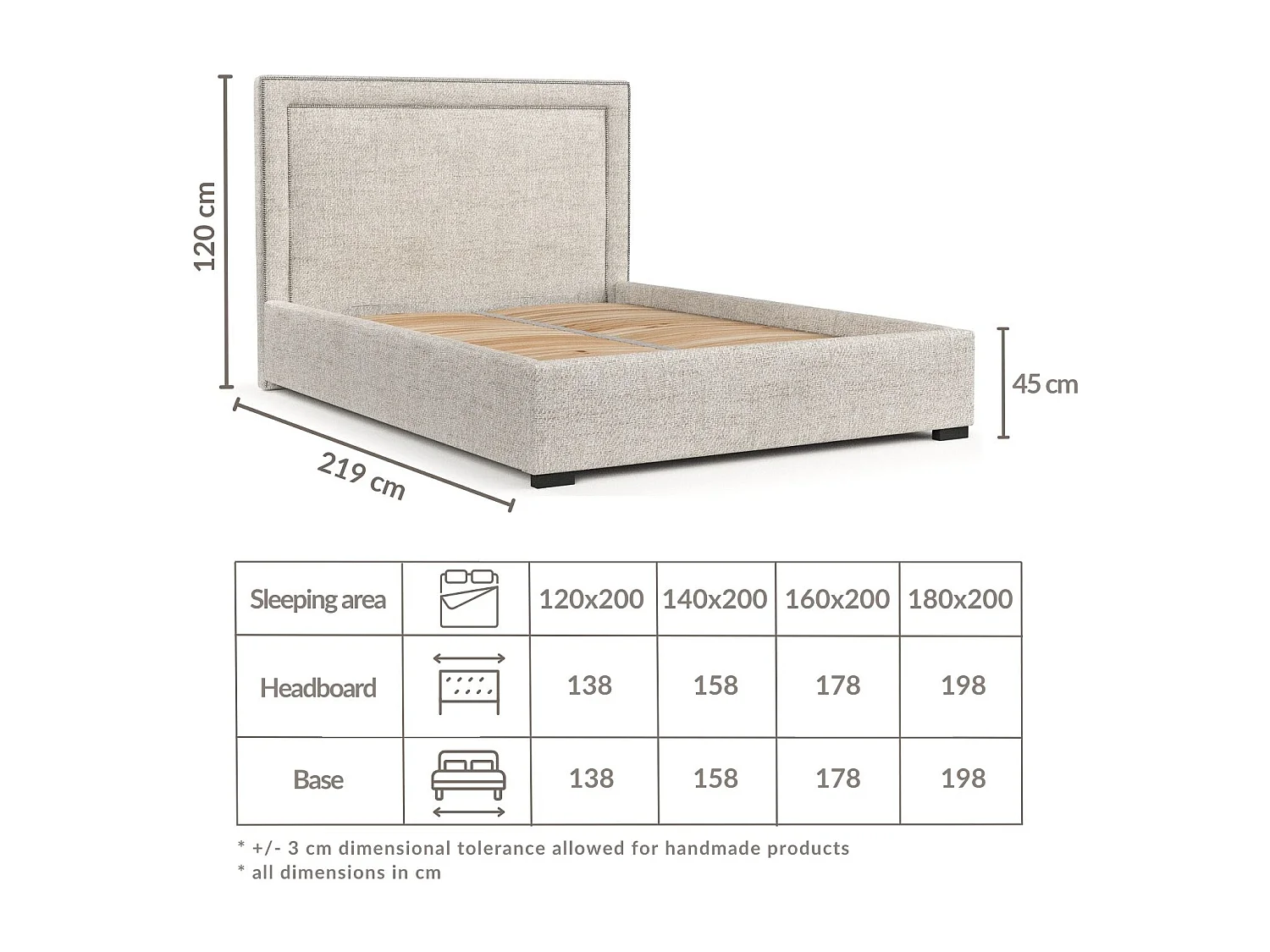 Lit coffre Como - 180 x 200 cm - toile tissée - creme
