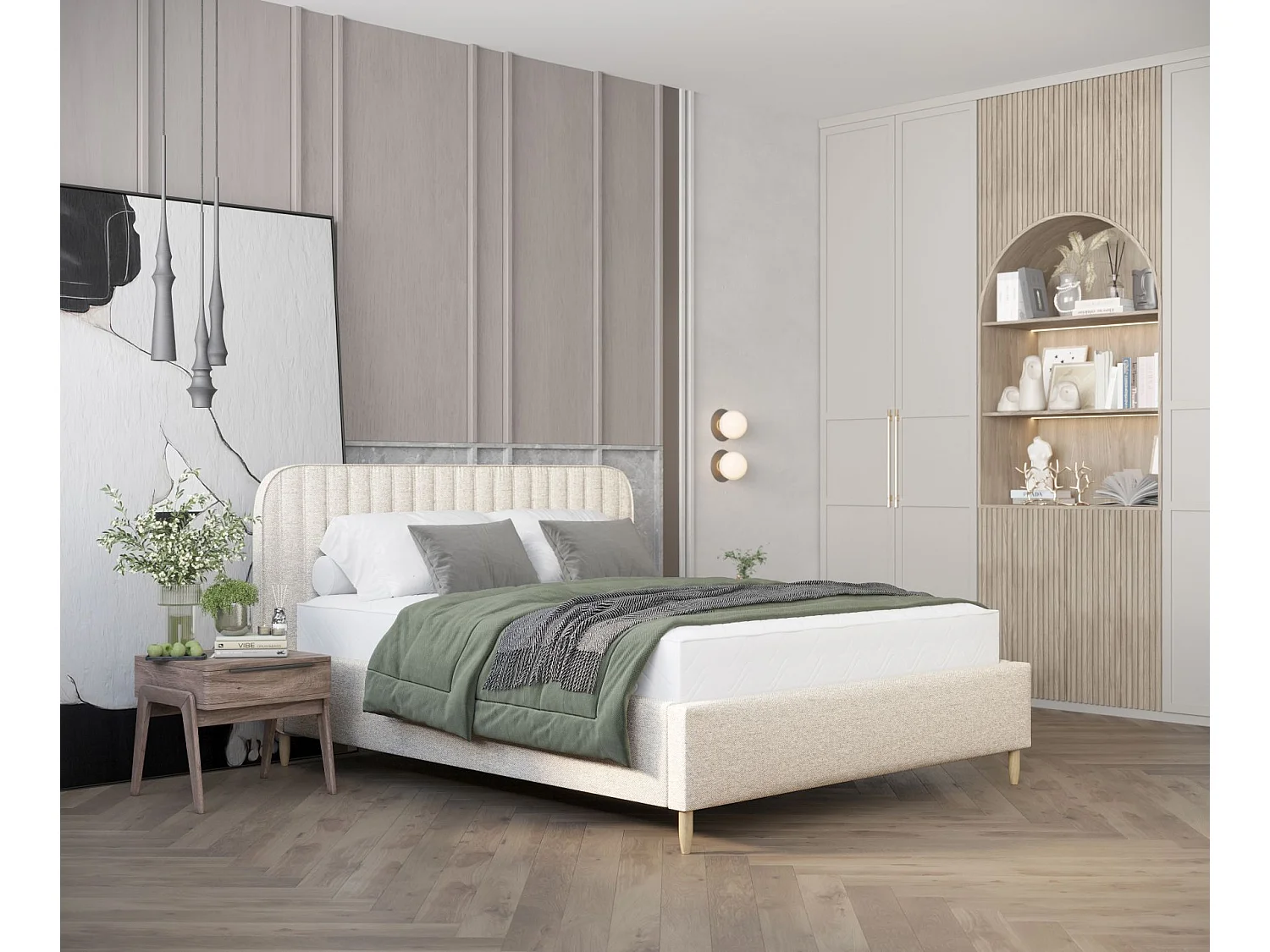 Polsterbett Noto - 160 x 200 cm - Webstoff - creme