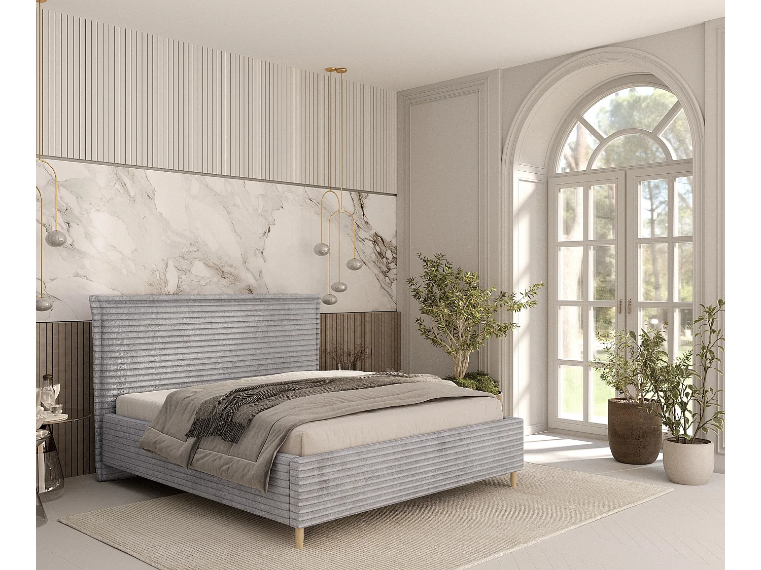 Polsterbett Cape Cod - 120 x 200 cm - Samtstoff - hellgrau