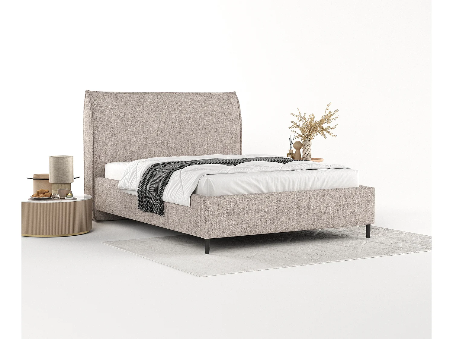 Łóżko tapicerowane Shell - 180 x 200 cm - tkanina pleciona - jasnobrązowy