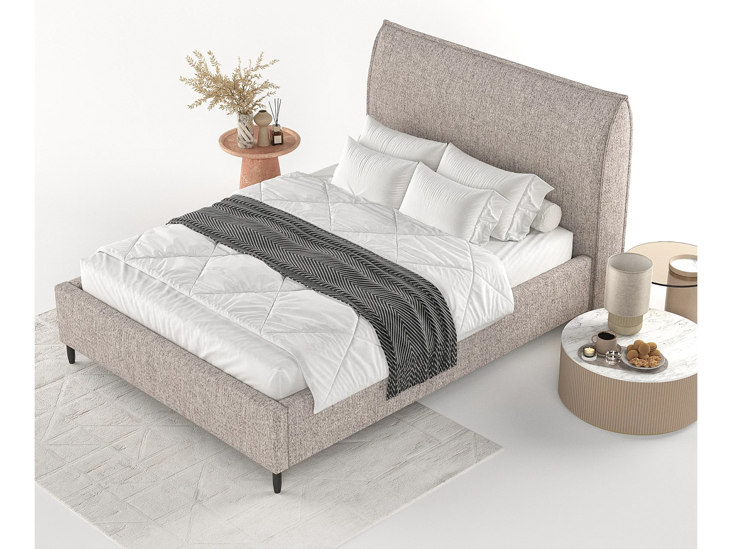 Łóżko tapicerowane Shell - 180 x 200 cm - tkanina pleciona - jasnobrązowy