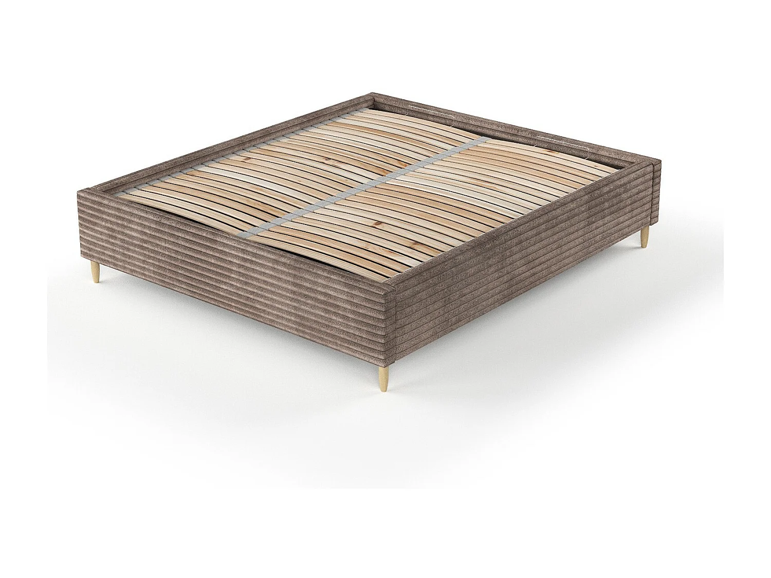 Lit capitonné Larch - 200 x 200 cm - velours - beige