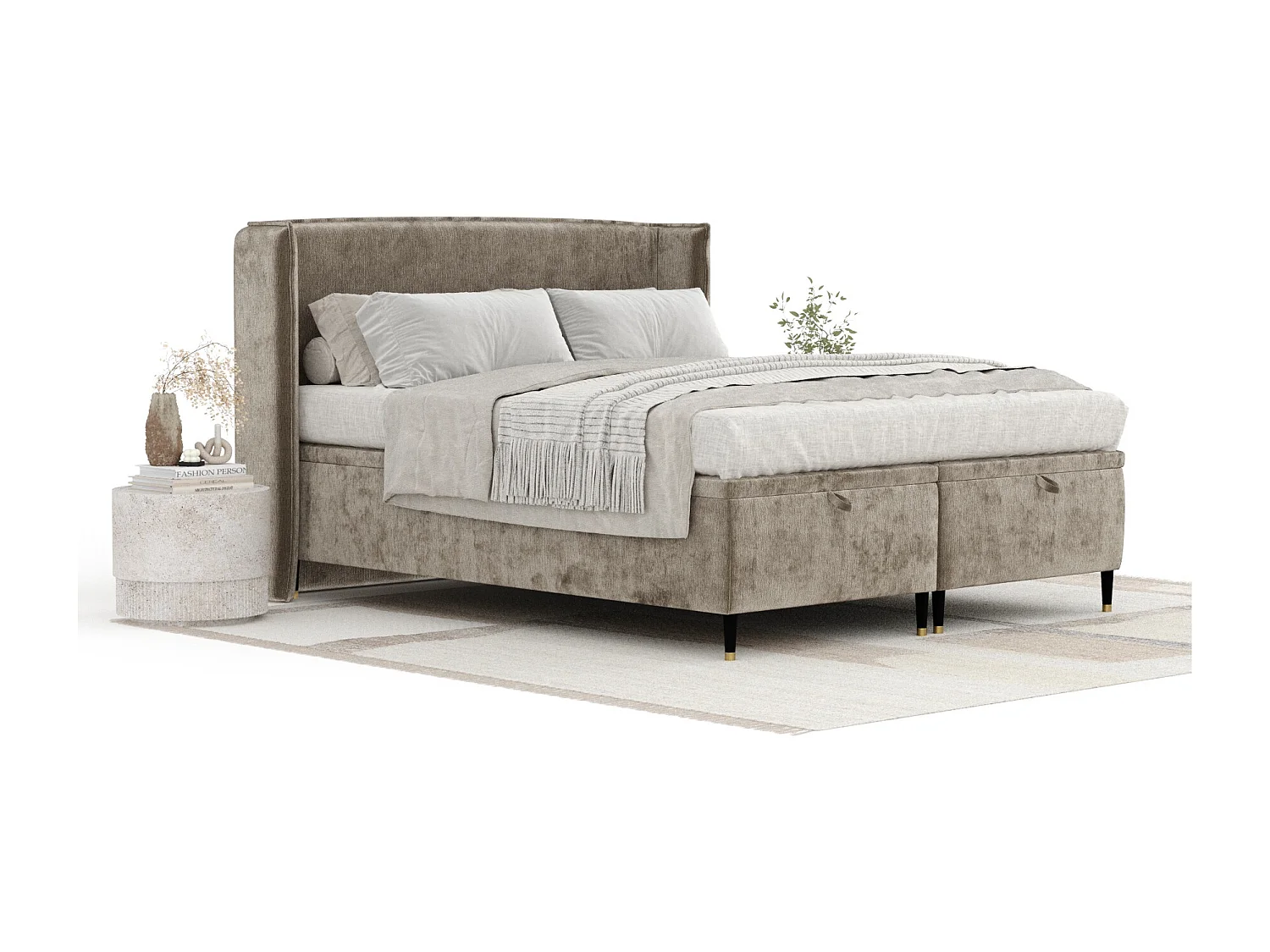 Lit coffre en tissu chenille Ritual - 180 x 200 cm - beige