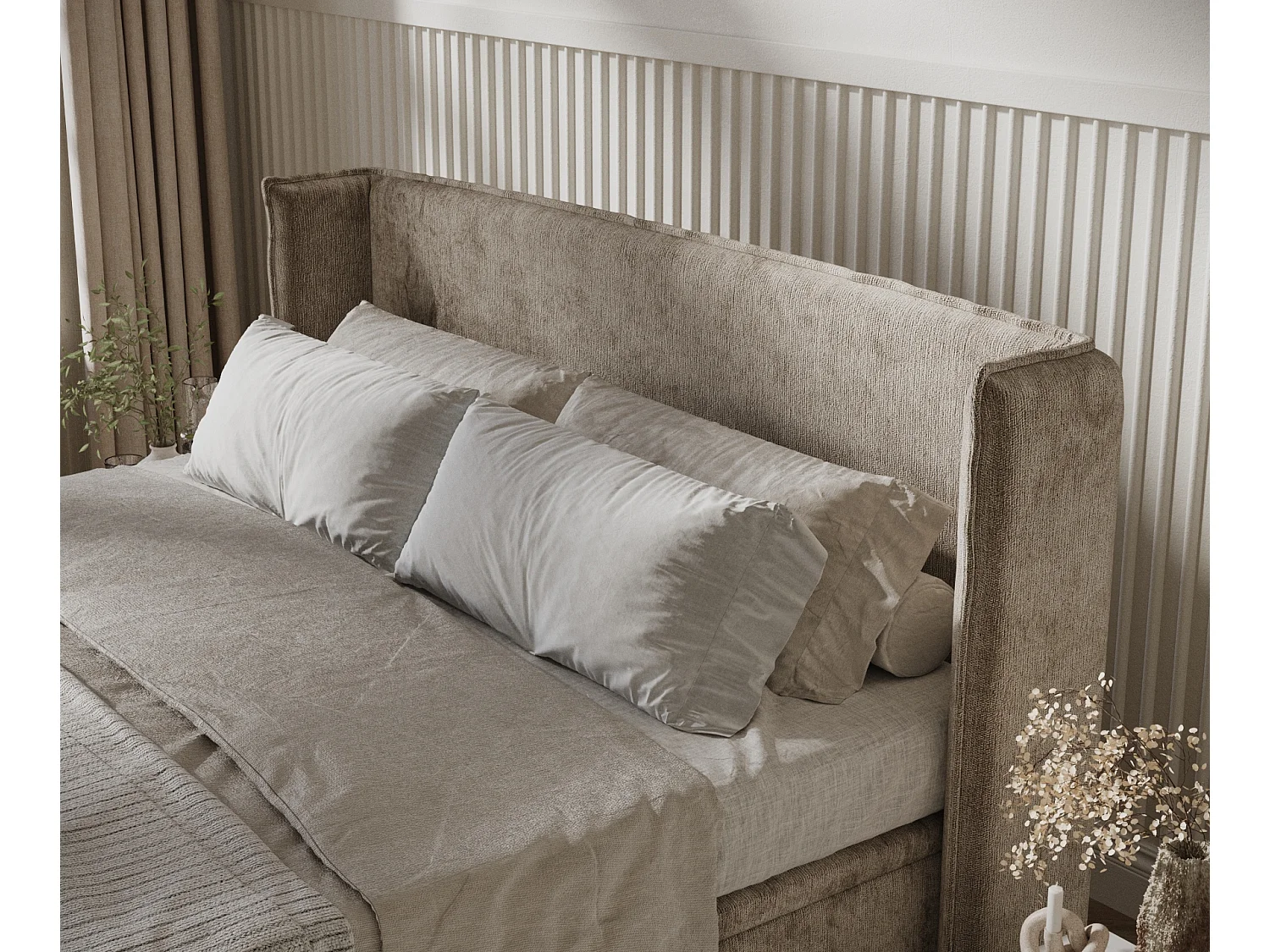 Lit coffre en tissu chenille Ritual - 180 x 200 cm - beige