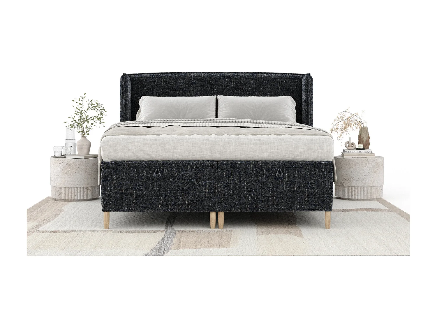 Lit coffre en toile tissée Ritual - 160 x 200 cm - bleu marine