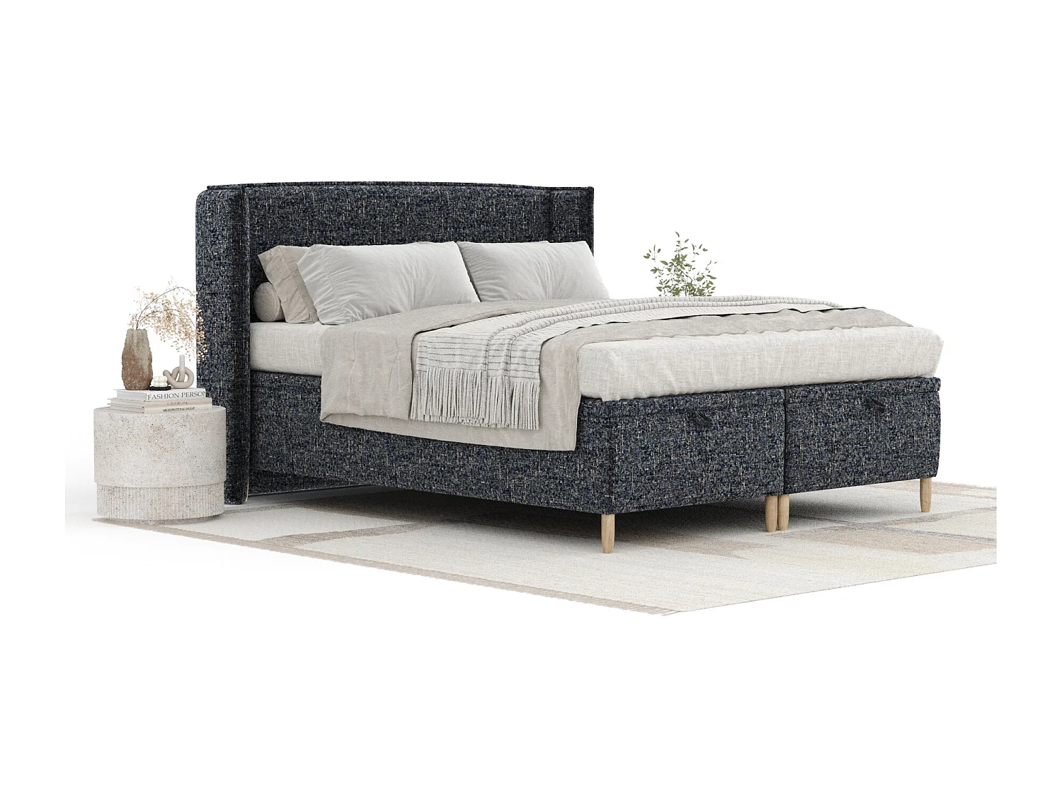 Lit coffre en toile tissée Ritual - 200 x 200 cm - bleu marine