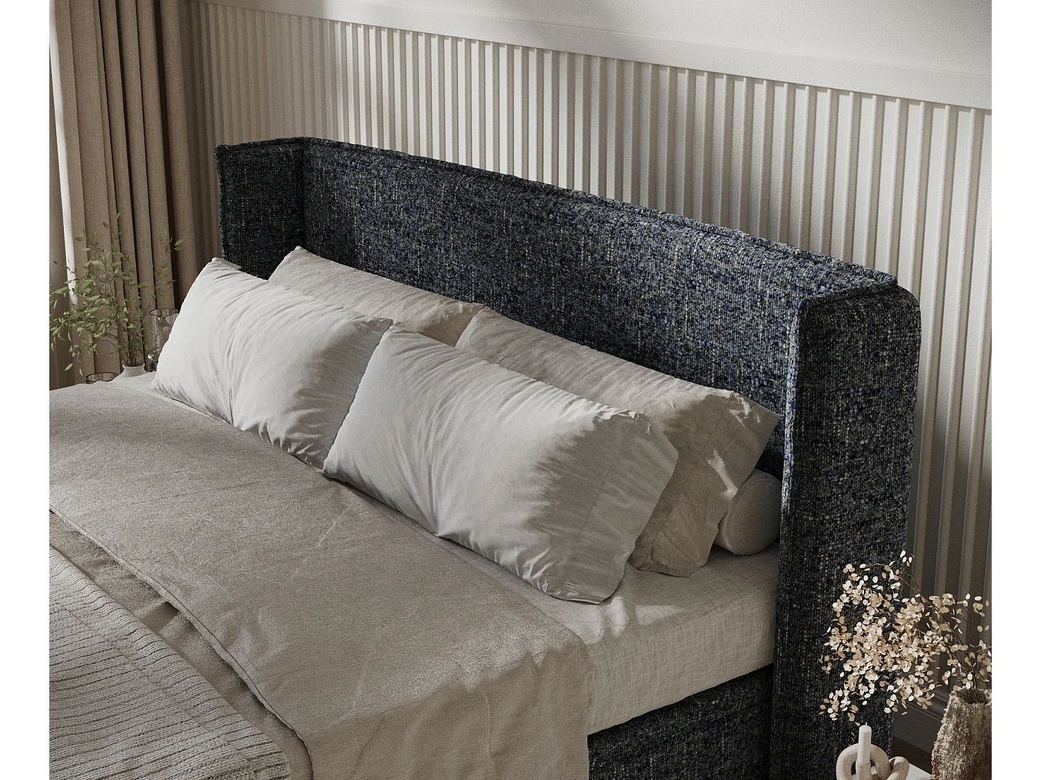 Lit coffre en toile tissée Ritual - 200 x 200 cm - bleu marine