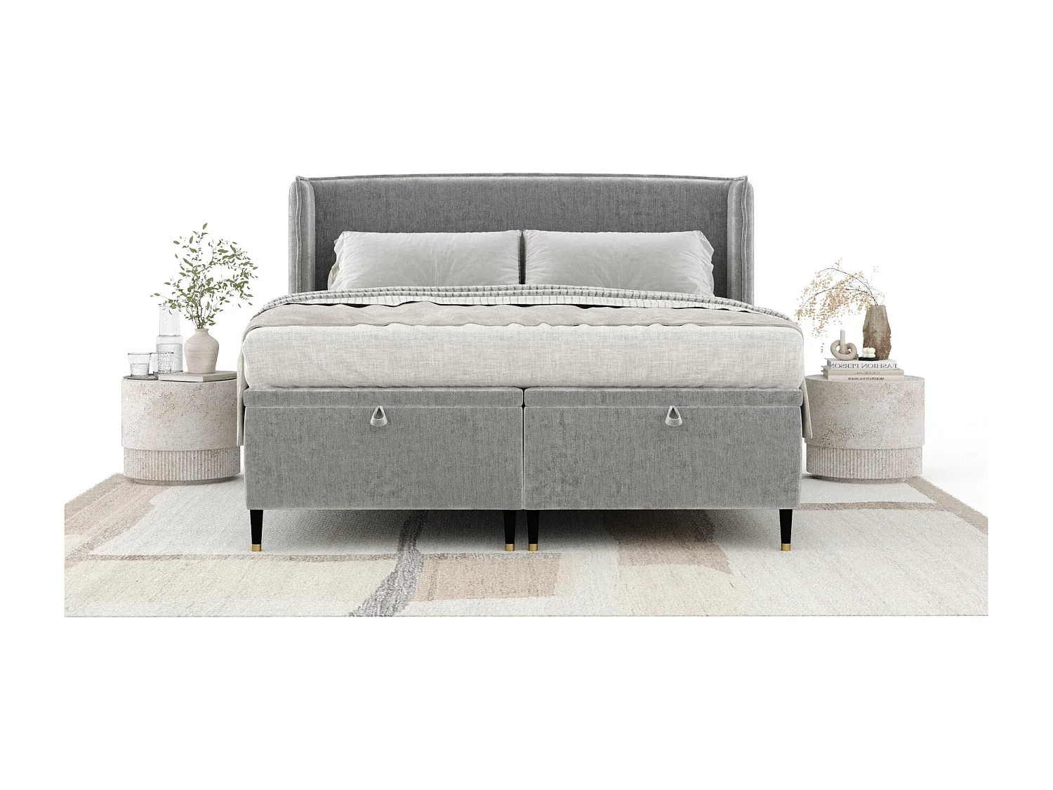 Lit coffre en tissu chenille Ritual - 200 x 200 cm - gris clair