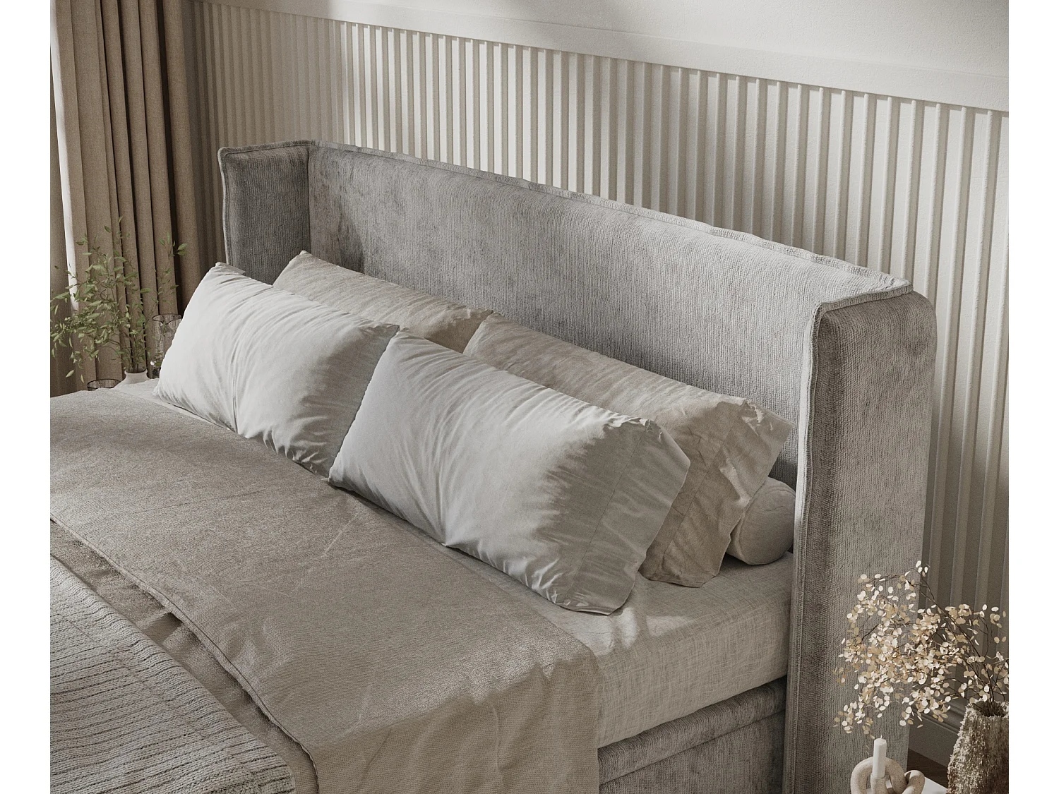 Lit coffre en tissu chenille Ritual - 200 x 200 cm - gris clair