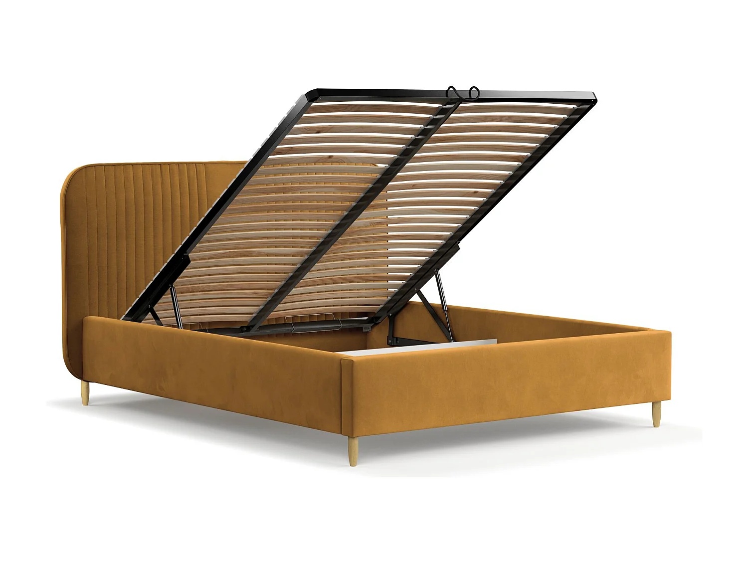 Lit coffre Livy - 160 x 200 cm - velours - jaune moutarde