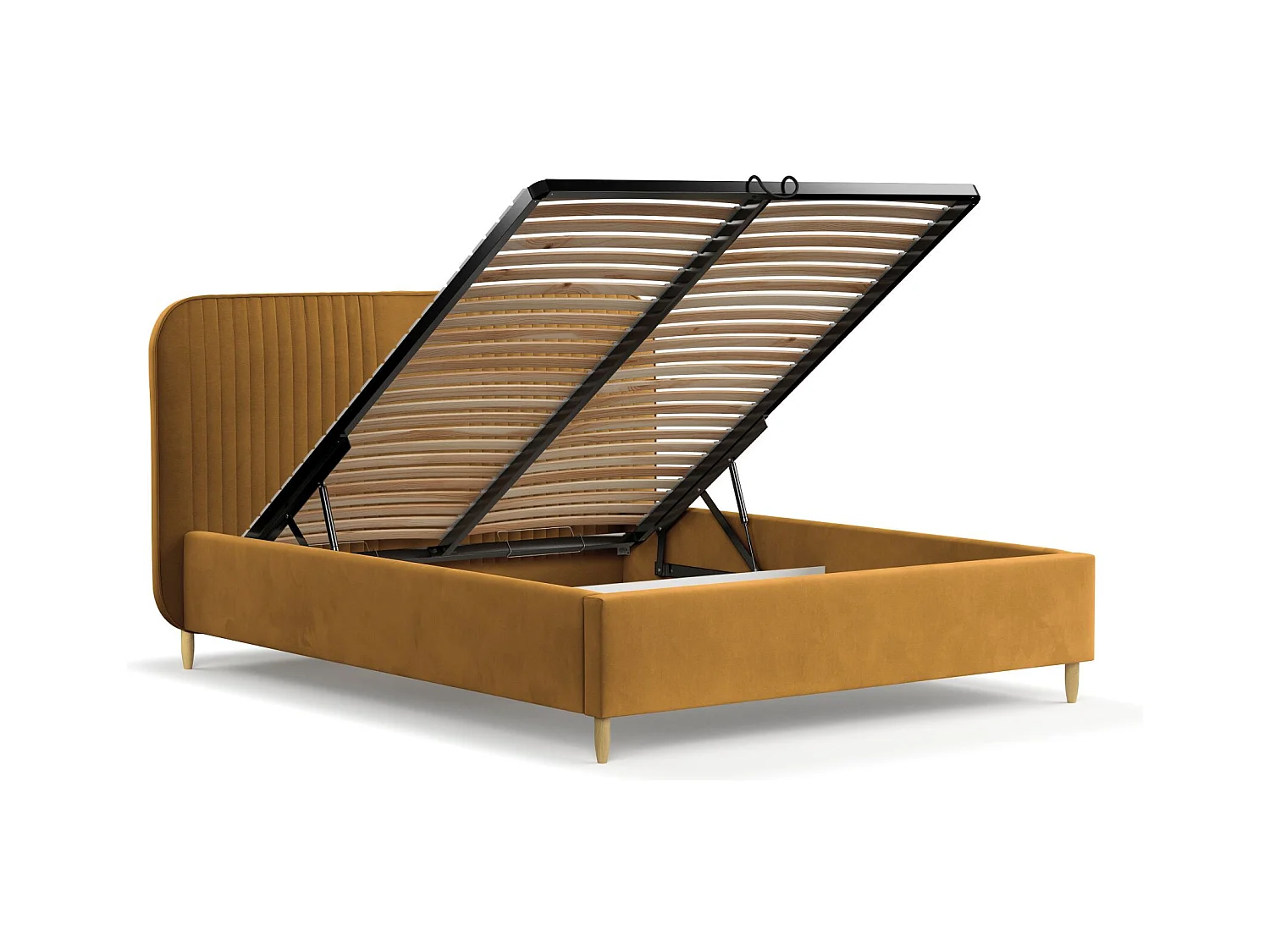 Polsterbett Livy - 160 x 200 cm - Samtstoff - senfgelb