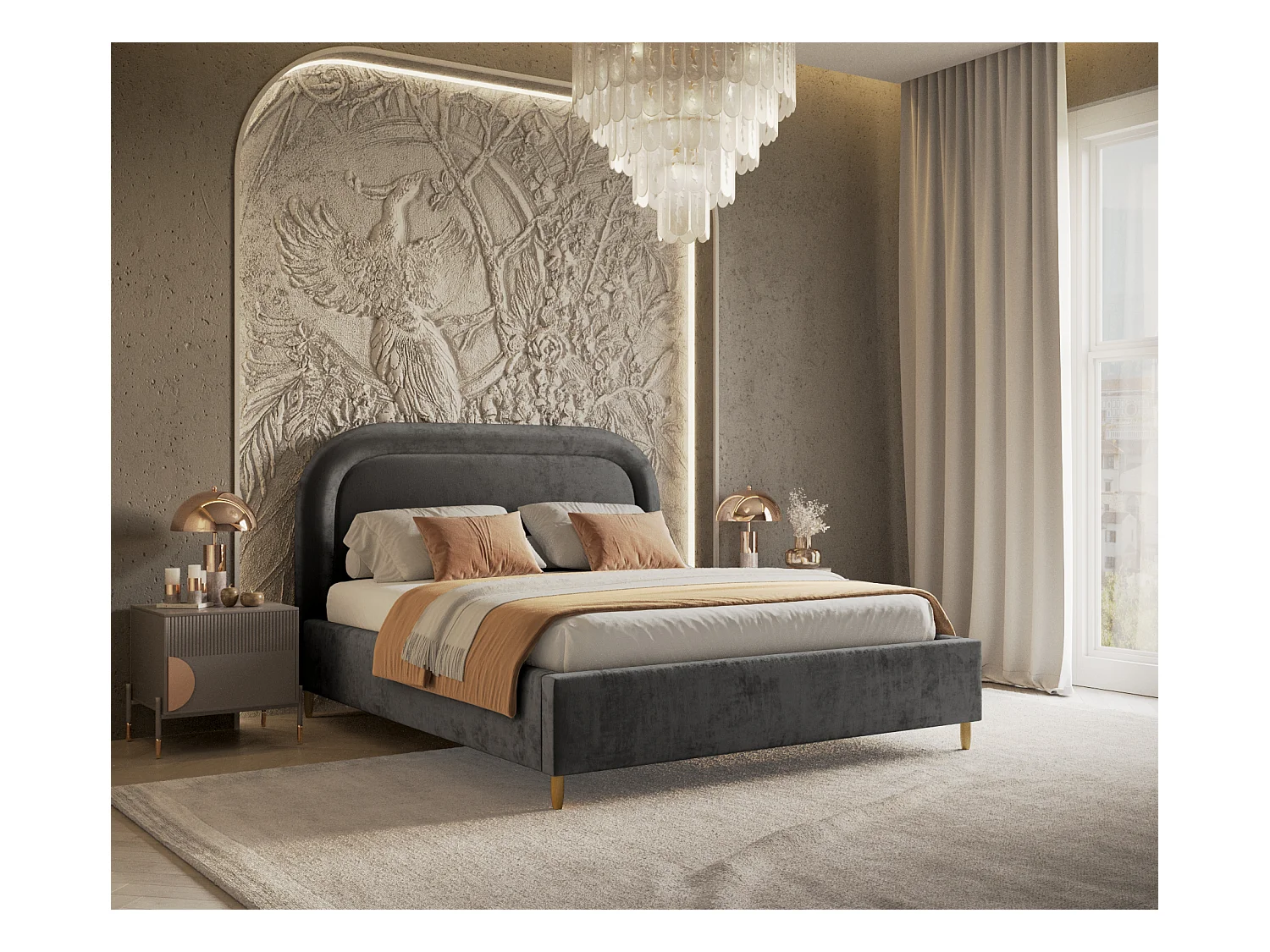 Lit coffre Mija - 160 x 200 cm - chenille - gris foncé