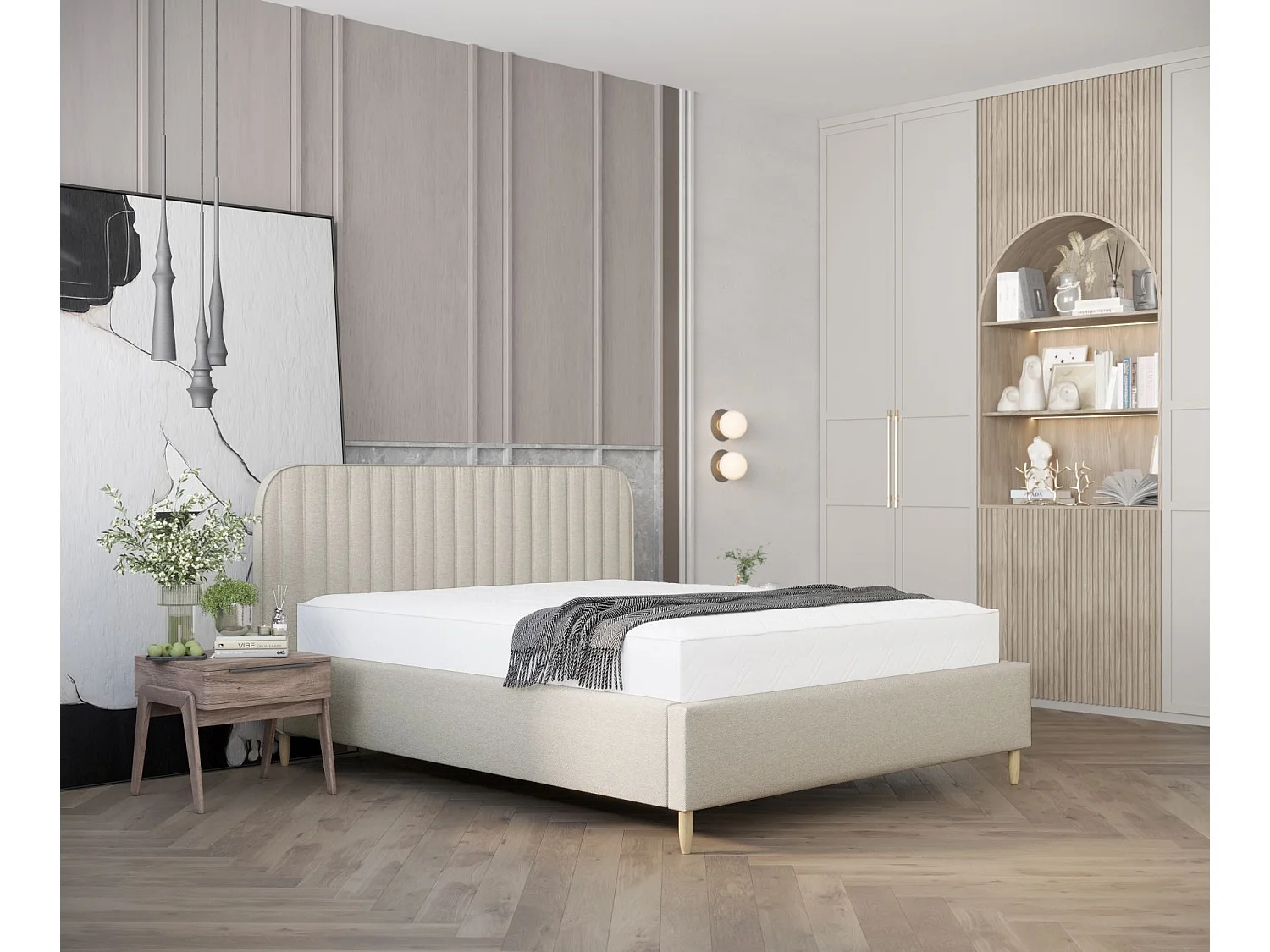 Polsterbett Noto - 180 x 200 cm - Webstoff - beige