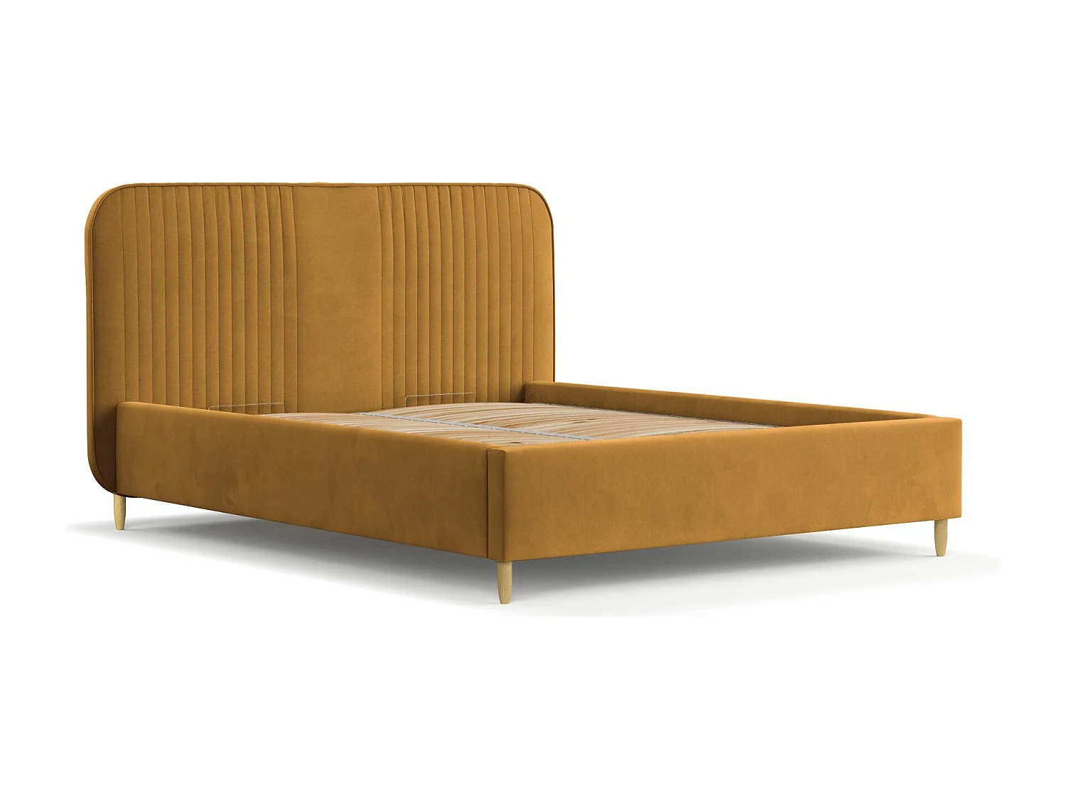 Lit coffre Livy - 120 x 200 cm - velours - jaune moutarde